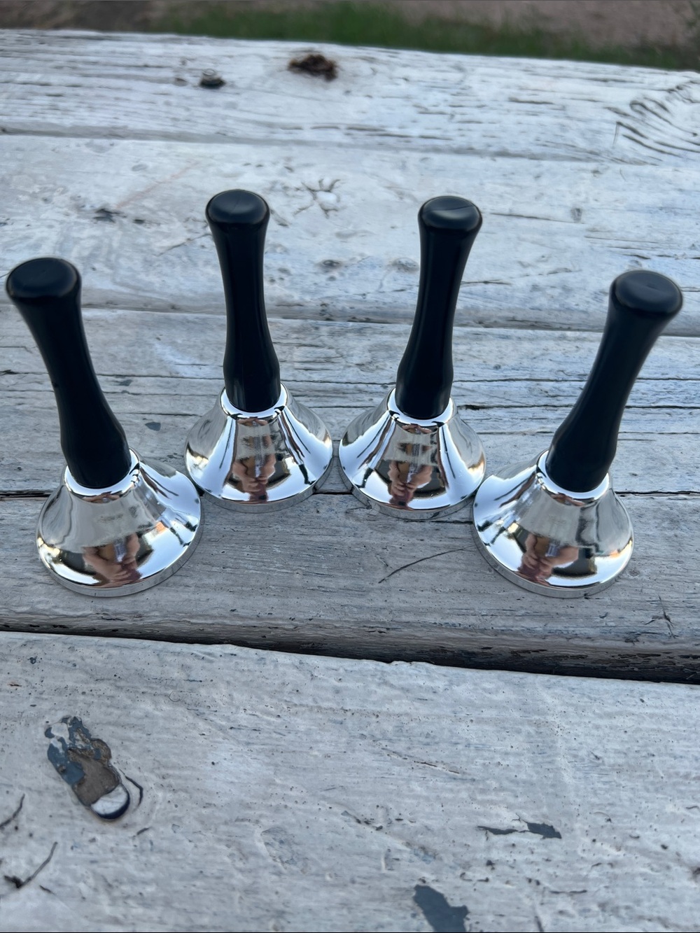 Classic Silver and Black Handheld Dinner Bells - Set of 4